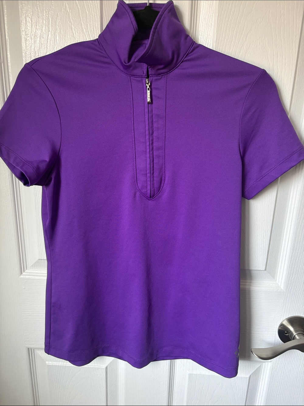 Jofit Purple Short Sleeve Zip Mock Neck Top